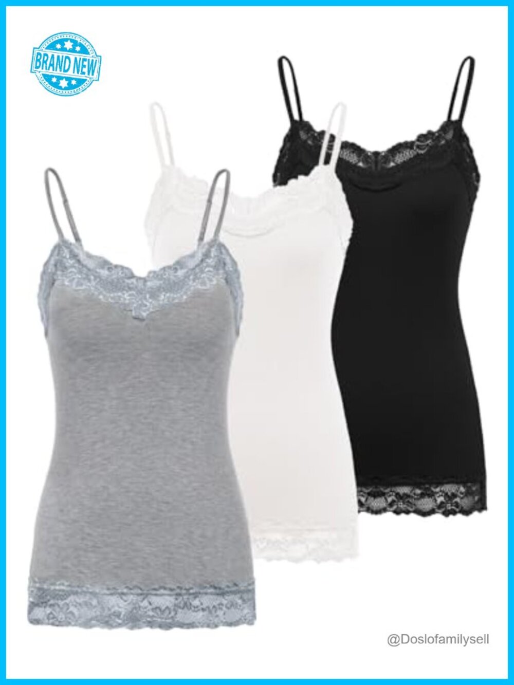 Women's Viscose Spandex Lace Trim Cami Tank Top Adjustable Spaghetti Straps